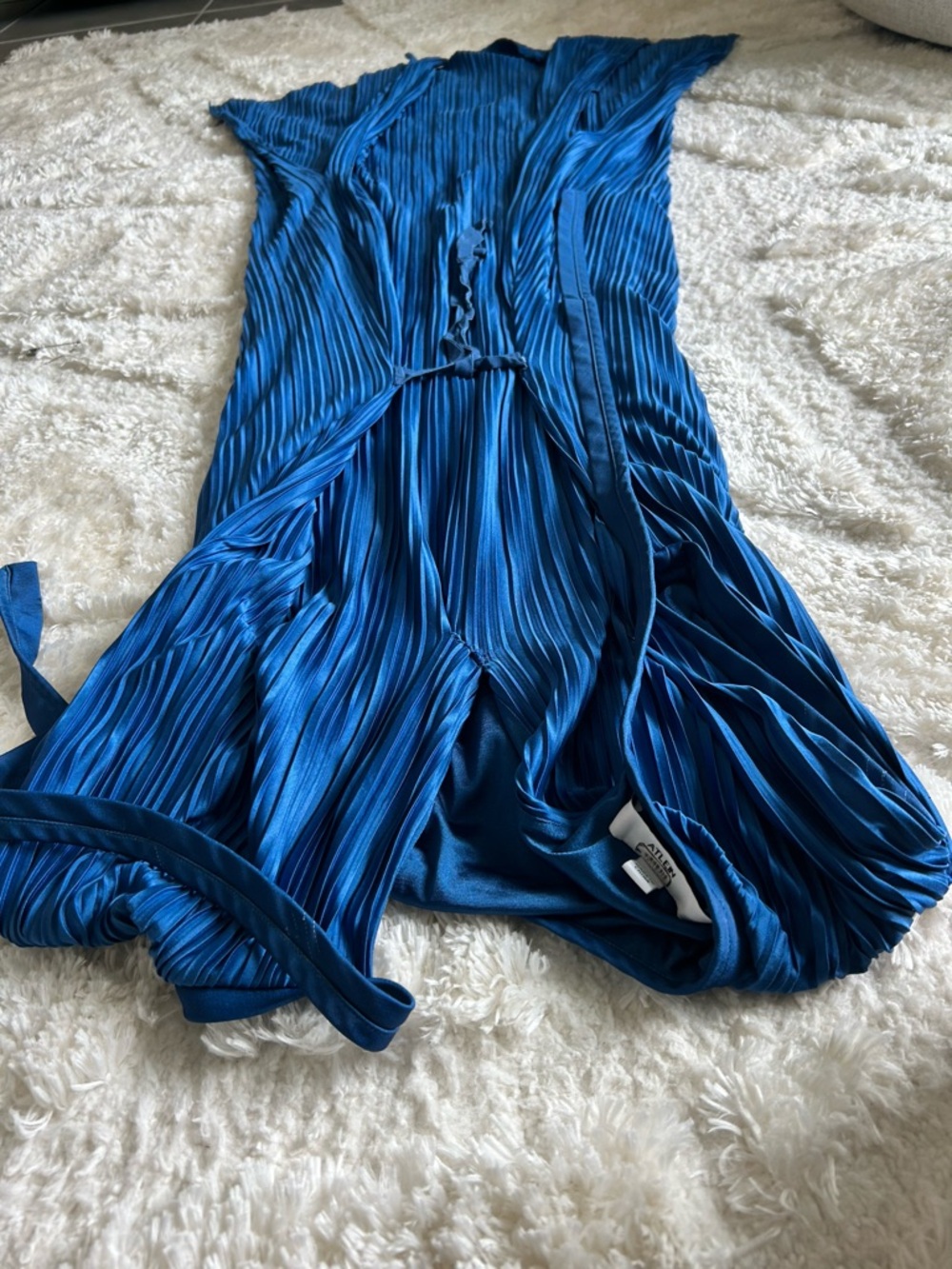 Atlein Plisse Midi Dress Sleeveless Pleated Blue - Picture 14 of 15